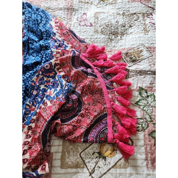 Jodifl Womens Kimono Open Front Cardigan Blue Pink Rayon Tassels Flowy Boho S - Picture 4 of 8